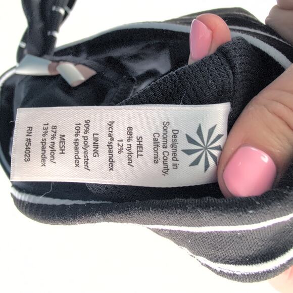 Athleta Transcendence Black White Striped Mesh Racerback Sports Bra Size Medium - Picture 7 of 10
